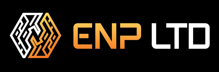 Modern ENP LTD logo on black background